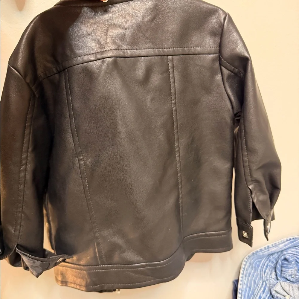 Kids Black Faux Leather Biker Jacket! NWOT 12-18 m